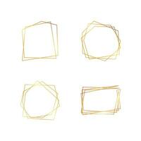 Set of four gold geometric polygonal frames with shining effects isolated on white background. Empty glowing art deco backdrop. Vector illustration.