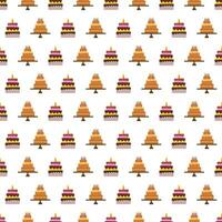 Seamless Pattern with colorful hearts, sweet cakes and pies. Vector illustration.