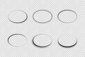Dark realistic shadow. Set of six oval shadows isolated on background. Vector illustration.