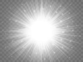 Sunlight on a background. Isolated white rays of light. Vector illustration