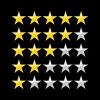 Rating sticker icon with five gold stars on a white background. Flat design vector