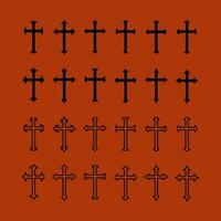 Set christian cross vector simbol flat dan outline style