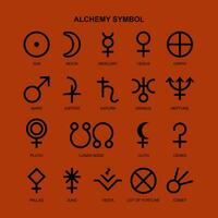 Collection of alchemy symbol, esoteric glyphs, pictograms and symbols. Mystic and alchemy signs linear style vector