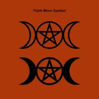 Triple moon logo. Boho moon symbol. Black moon phase isolated icon, alchemy graphic element Vector