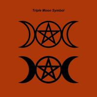 Triple moon logo. Boho moon symbol. Black moon phase isolated icon, alchemy graphic element Vector