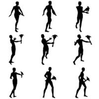 Bundle pose of man using magic wand silhouette art style vector