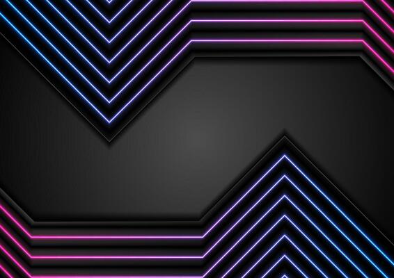 Black and glowing neon lights lines abstract background