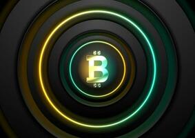 Abstract glowing technology background with bitcoin emblem vector