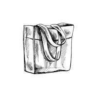 Hand-drawn eco bag sketch.  Ecological concept, nature protection, textile linen bag. Doodle drawing. Vintage illustration. vector