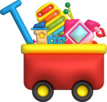 Kids toys box baby container with toyshop constructor train ,rocket toy ,piano keyboard set illustration png