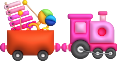 Kids toys box baby train container with toyshop rattles, xylophone set illustration png