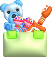 Kids toys box baby container with toyshop teddy bear guitar rattles set illustration png