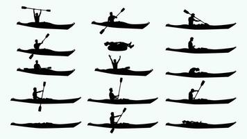 man in kayak silhouette set vector