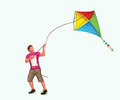 man with kite on white vector