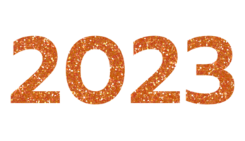 2023 Orange glitter symbol on transparent background. 2023 YEAR. Design for decorating, background, wallpaper, illustration. png