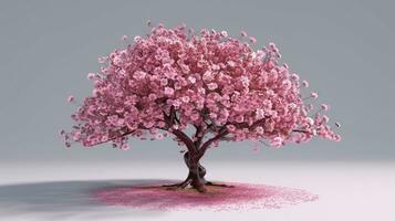 a close up of a tree with pink flowers on a white surface. generative ai. photo