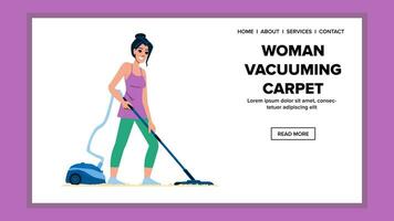 house woman vacuuming carpet vector