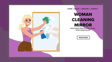 home woman cleaning mirror vector