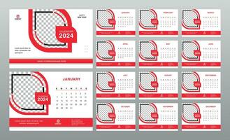 Desk Calendar 2024 template. Professional corporate calendar design. A5 Size vector