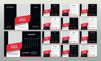 Desk Calendar 2024 template. Professional corporate calendar design. A5 Size vector
