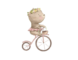 Cartoon drawing of a bear on a bicycle, illustration for the design of children's books or children's rooms or children's parties png