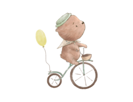 Cartoon drawing of a bear on a bicycle, illustration for the design of children's books or children's rooms or children's parties png