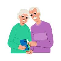 mobile seniors using phone vector