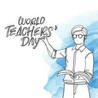 Teachers Day Banner With Simple Teacher Hold Book Teaching Student Illustration One Continuous Line Style vector