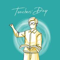 Teachers Day Banner With Simple Teacher Hold Book Teaching Student Illustration One Continuous Line Style vector