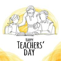 Teachers Day Banner With Simple Teacher Teaching Student Illustration One Continuous Line Style vector