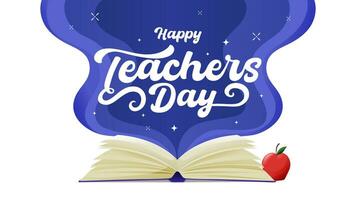 Teachers Day Banner Hand Lettering Calligraphy With Opened Book and Apple Illustration vector