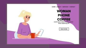 cup woman phone coffee vector