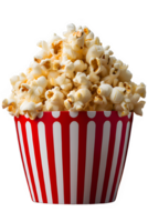 Popcorn isolato su trasparente sfondo ,Popcorn nel un' tazza con rosso e bianca strisce ,generativo ai png