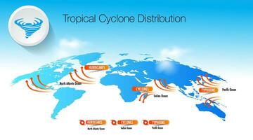 tropical Cyclones Hurricane typhoon distribution and ocean vector