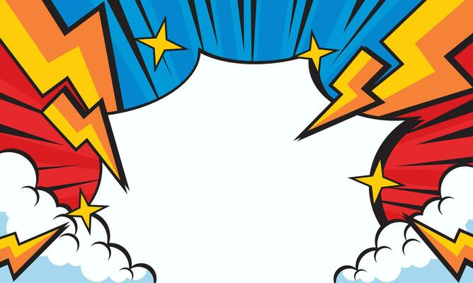 pop art comic background with cloud illustration. flat comic style background