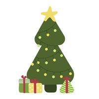 Navidad árbol con guirnalda, estrella y regalos en un blanco antecedentes. nuevo año elemento vector