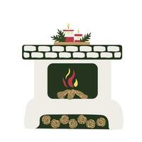 Fireplace with a composition with candles. Festive decor. New Year vector