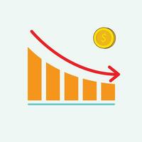 Simple icon depicts falling dollar graph, implying financial decline in banking. Dollar's graph vector icon signifies an economic crisis