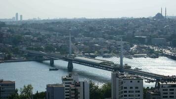 The Subway Bridge and cityscape from an aerial view in Istanbul video