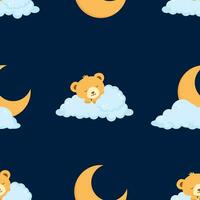 Night seamless pattern with sleeping bear and moon vector