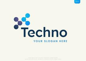 dot circle technology connection logo design vector