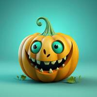 Halloween pumpkin with eyes and a smile on a light lilac background, 3D photo