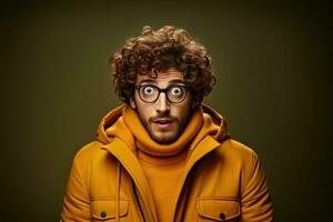 young african american man with afro hairstyle in yellow jacket. Generative AI photo