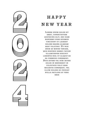 2024 Happy New Year. Template with black and white letter logo for calendar, poster, flyer, banner.