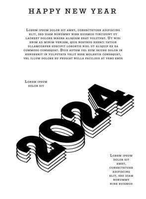 2024 Happy New Year. Template with black and white letter logo for calendar, poster, flyer, banner.