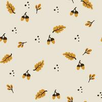 Seamless pattern of autumn leaves, autumn oak fabric design. Vector digital background in the form of an acorn and dots. Autumn forest background for fabric, wallpaper and wrapping paper