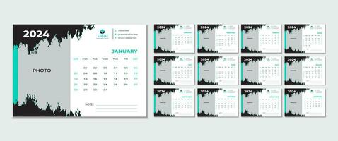 Monthly calendar template for 2024 year, Calendar 2024 week start Sunday corporate design planner template. vector