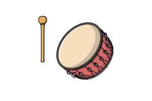 Drum Snare with Sticks vector illustration. Music instrument object icon concept. Drum musical symbol or snare drum with sticks vector design. png