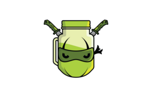 ninja mascotte avec citron pot agresser avec métal épées vecteur illustration. nourriture et boisson objet icône concept. été Frais citron jus icône logo. Créatif ninja citron jus logo icône. png