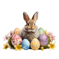 3d Easter Bunny With Eggs ai generative png